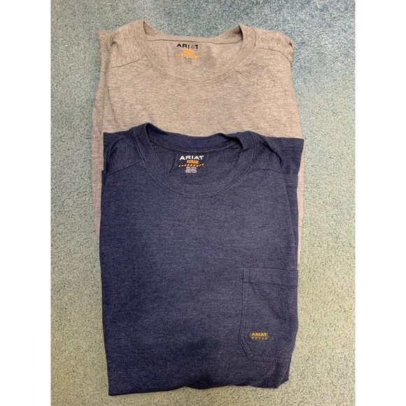 Ariat Rebar Pocket T-Shirt Mens Size 2XL Blue & Gray Short Sleeve Lot Of 2 - Picture 1 of 13